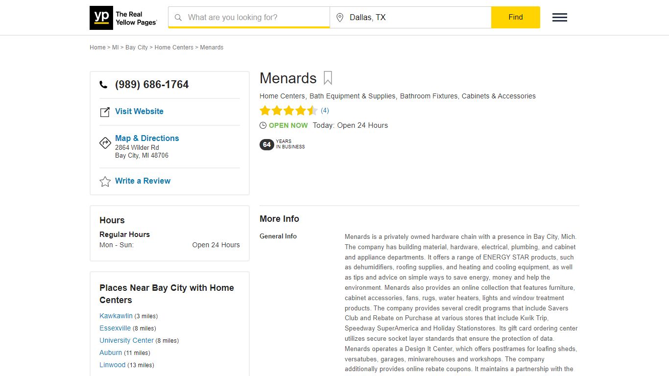 Menards 2864 Wilder Rd, Bay City, MI 48706 - YP.com